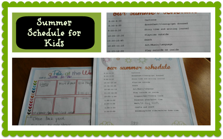 Summer schedule for kids